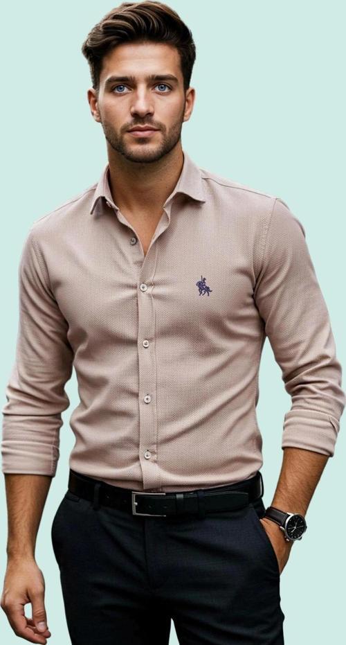 Erkek Regular Fit Nakış Detaylı Smart Gömlek Uzun Kol Pamuklu Günlük Kullanım Modern Tasarım