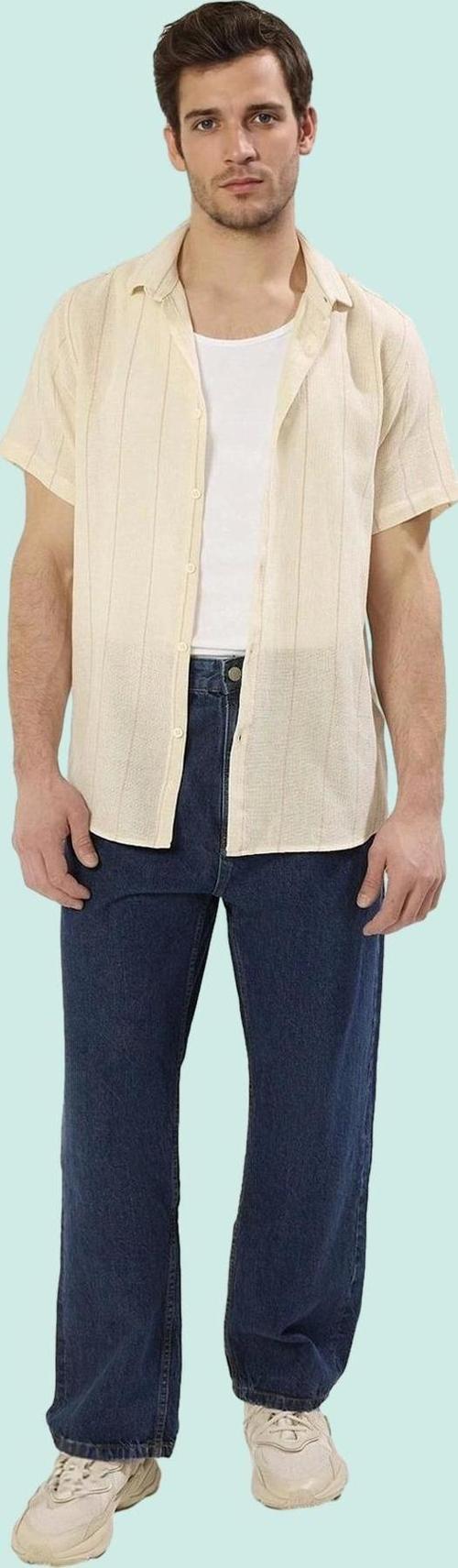 Erkek Kısa Kollu Çizgili Gömlek Yaka Basic Fit Yazlık Günlük Hafta Sonu Yaz Aylarının Vazgeçilmezi