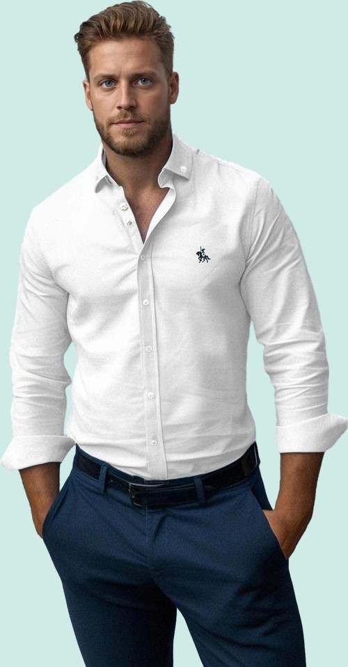 Erkek Regular Fit Nakış Detaylı Smart Gömlek Uzun Kol Pamuklu Günlük Kullanım Modern Tasarım