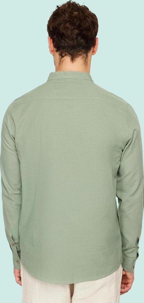 Erkek Slim Fit Hakim Yaka Pamuklu Keten Görünümlü Gömlek Günlük Kullanım Dayanıklı Malzeme
