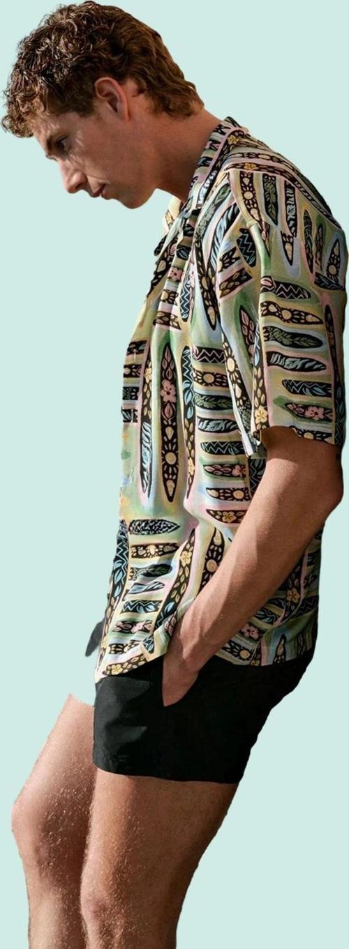 Erkek Çok Baskılı Apaş Yaka Kısa Kollu Yazlık Gömlek Viskoz Rahat Günlük Stil Modern Tasarım