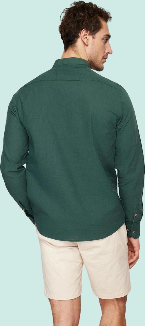 Erkek Slim Fit Hakim Yaka Pamuklu Keten Görünümlü Gömlek Günlük Kullanım Dayanıklı Malzeme