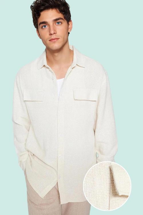 Erkek Keten Dokulu Oversize Fit Ceket Gömlek Günlük Kullanım İçin Yaz Aylarının Vazgeçilmezi