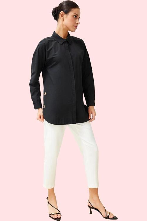 Kadın Uzun Kollu Relaxed Kalıp Poplin Gömlek Casual Günlük Hafta Sonu Yaz Aylarının Vazgeçilmezi
