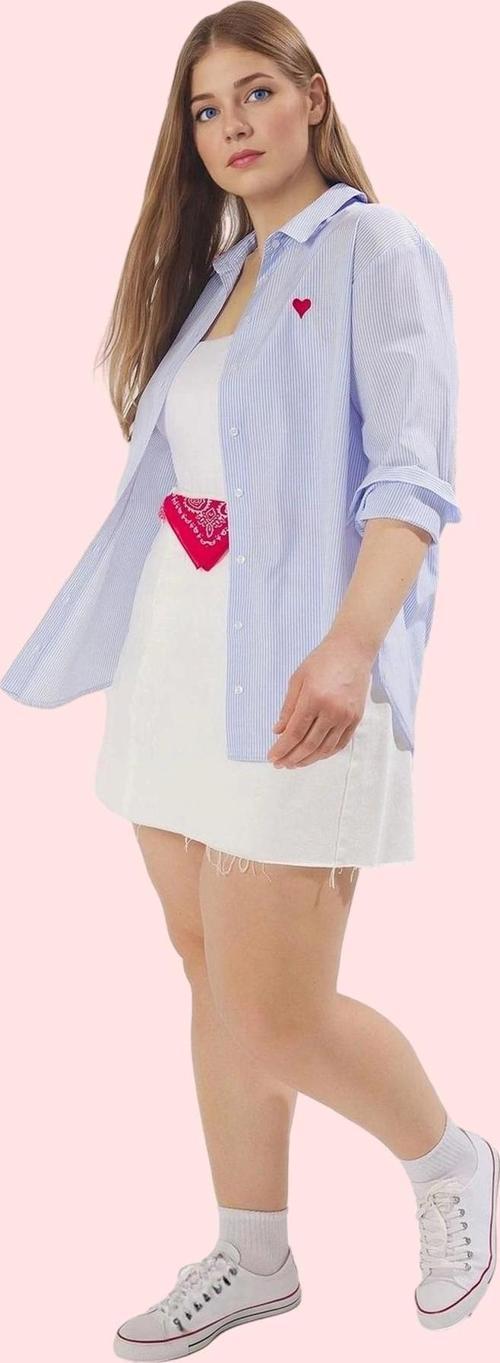 Kadın Çizgili Dokuma Gömlek Büyük Beden Rahat Kalıp Günlük Stil Yaz Aylarının Vazgeçilmezi
