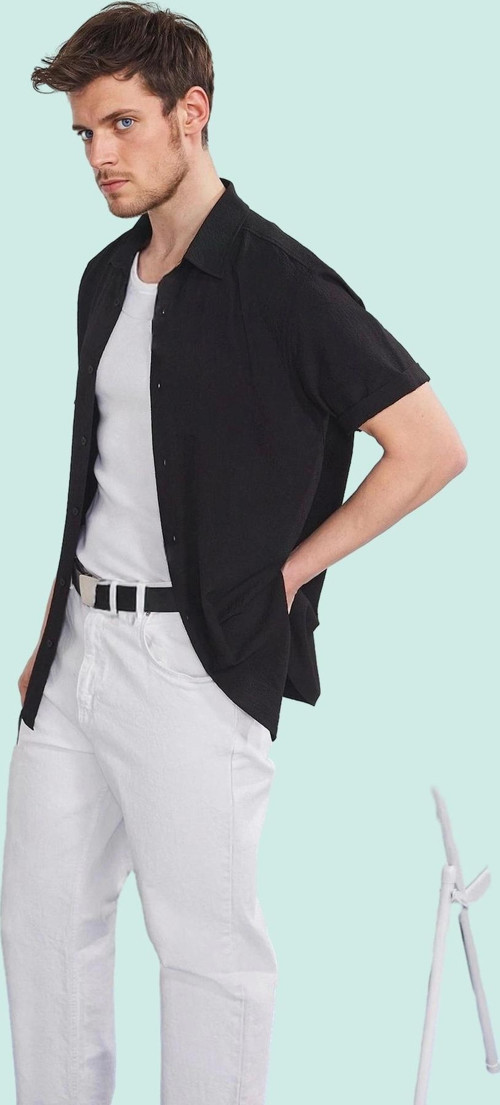 Erkek Kısa Kollu Dokulu Gömlek Rahat Kalıp Günlük Kullanım Hafta Sonu Yaz Aylarının Vazgeçilmezi
