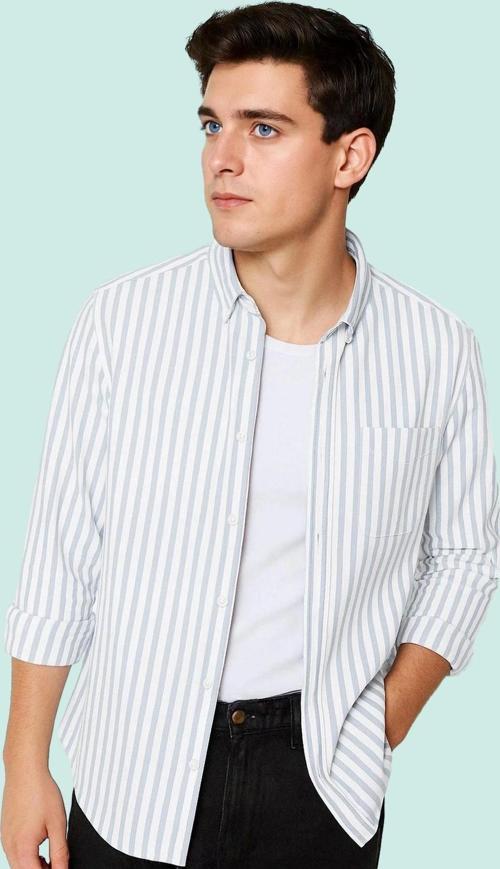 Erkek Regular Fit Çizgili Oxford Gömlek Günlük Kullanım İçin Mükemmel Seçim Modern Tasarım