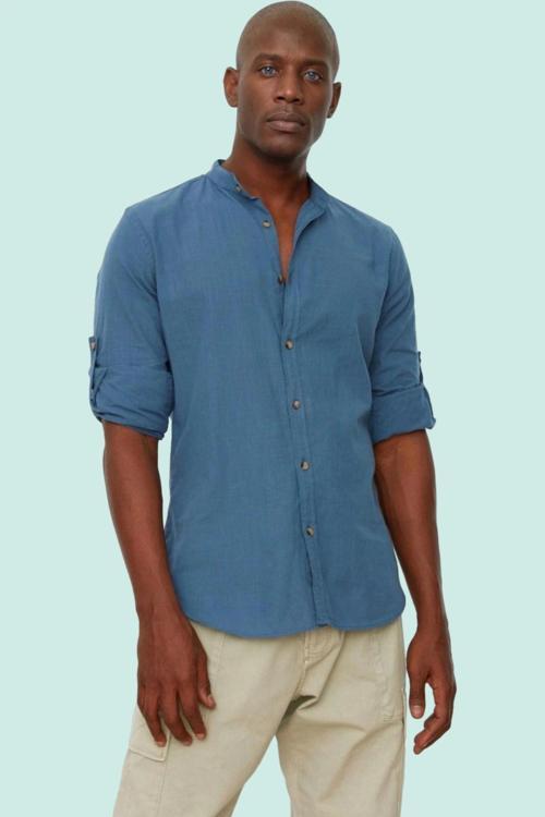 Erkek Basic Slim Fit Hakim Yaka Pamuklu Günlük Gömlek Hafta Sonu Yaz Aylarının Vazgeçilmezi