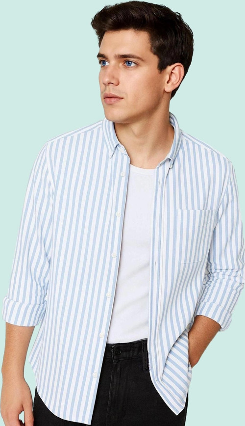 Erkek Regular Fit Çizgili Oxford Gömlek Günlük Kullanım İçin Mükemmel Seçim Modern Tasarım