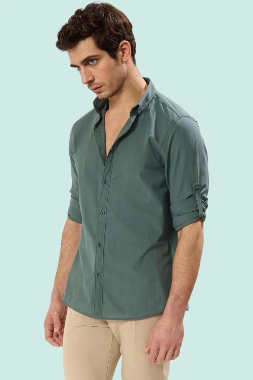 Erkek Slim Fit Uzun Kollu Gömlek Pamuklu Casual Günlük Hafta Sonu Yaz Aylarının Vazgeçilmezi