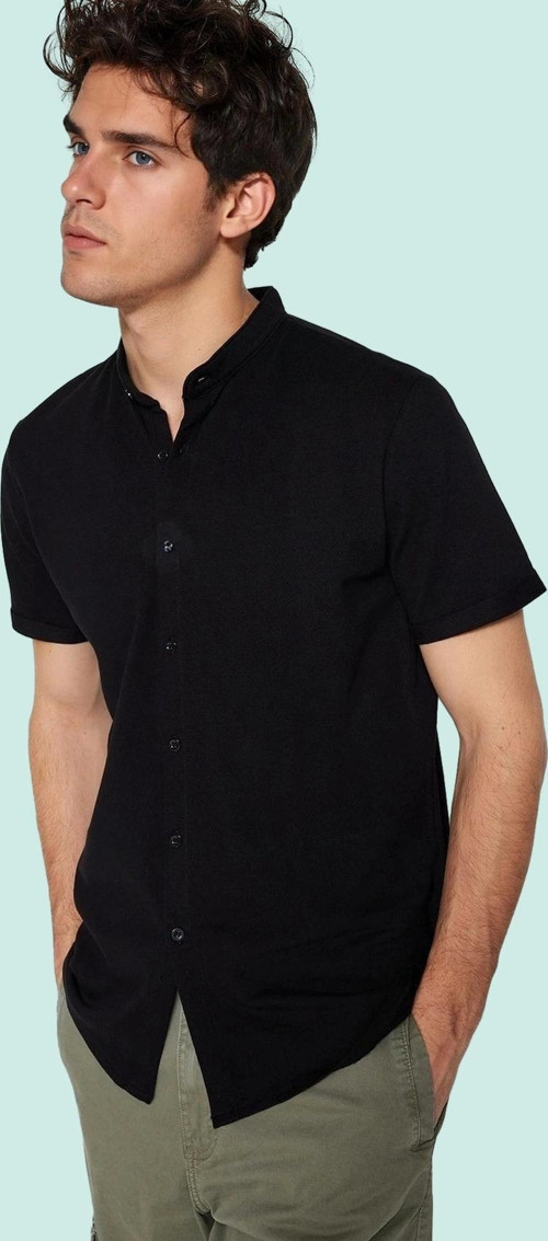Erkek Kısa Kollu Slim Fit Hakim Yaka Örme Gömlek Pamuklu Günlük Kullanım Dayanıklı Malzeme