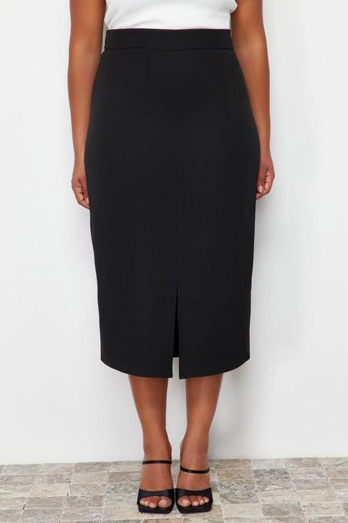 Moda Büyük Beden Regular Düz Desen Günlük Midi Boy Yüksek Bel Midi Dokuma Etek