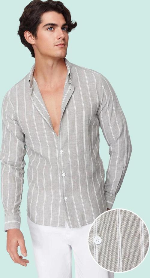 Erkek Slim Fit Çizgili Gömlek Pamuklu İş Ve Günlük Kullanım Hafta Sonu Yaz Aylarının Vazgeçilmezi