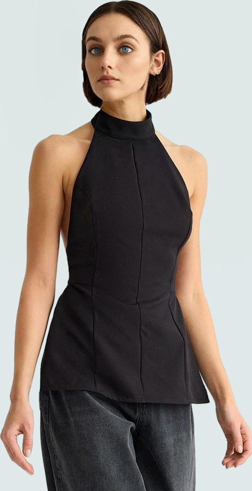 Şık Fitted Dokuma Bluz Halter Yaka Kolsuz Yazlık Yüksek Kalite Kaliteli İşçilik