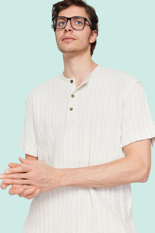 Erkek Keten Karışımlı Oversize Fit Gömlek Bisiklet Yaka Düz Desen Günlük Stil Modern Tasarım