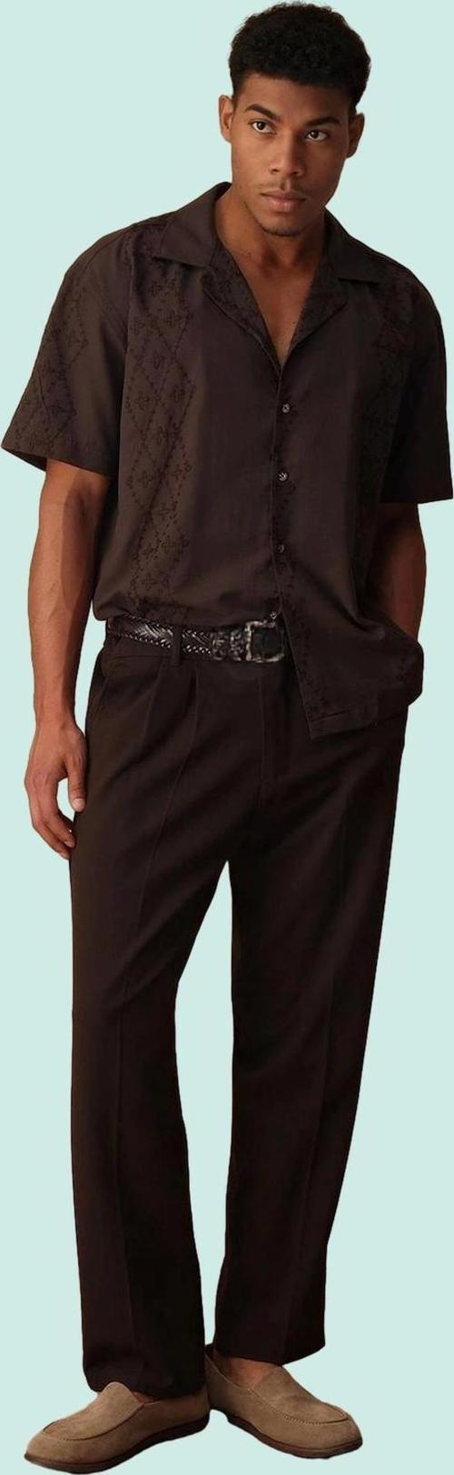 Erkek Kısa Kollu Apaş Yaka Nakışlı Gömlek Pamuklu Günlük Kullanım Yaz Aylarının Vazgeçilmezi