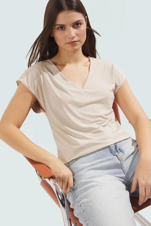 Taş Detaylı Örme Bluz V Yaka Ay Kol Regular Kalıp Yazlık Premium Kalite Kaliteli İşçilik