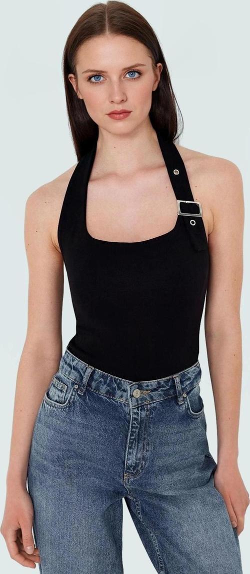 Fitted Kalıp Viskoz Ribana Crop Bluz Boyundan Bağlamalı Yaka Günlük Stil