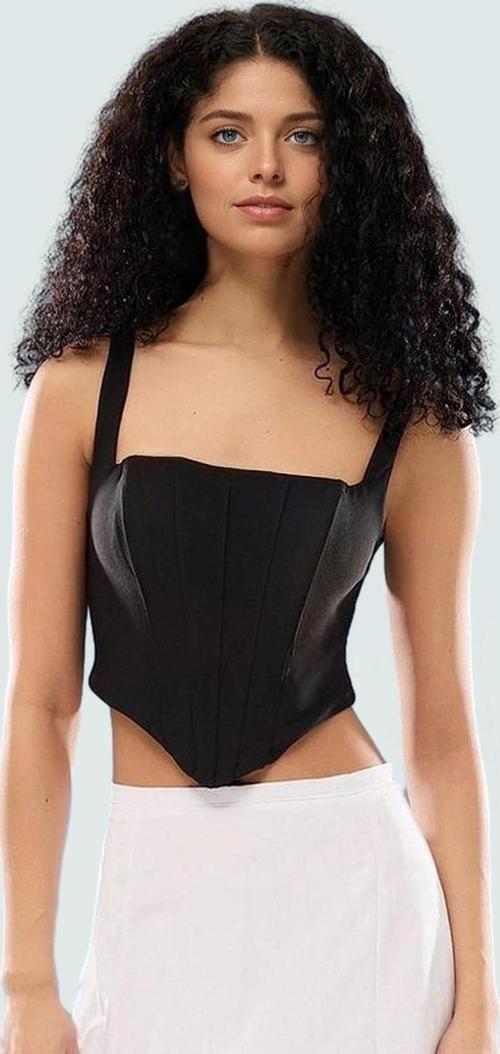 Dokuma Polyester Korse Bluz Fitted Kalıp Kolsuz Crop Şık Görünüm Seçkin Malzeme Konforlu Kesim