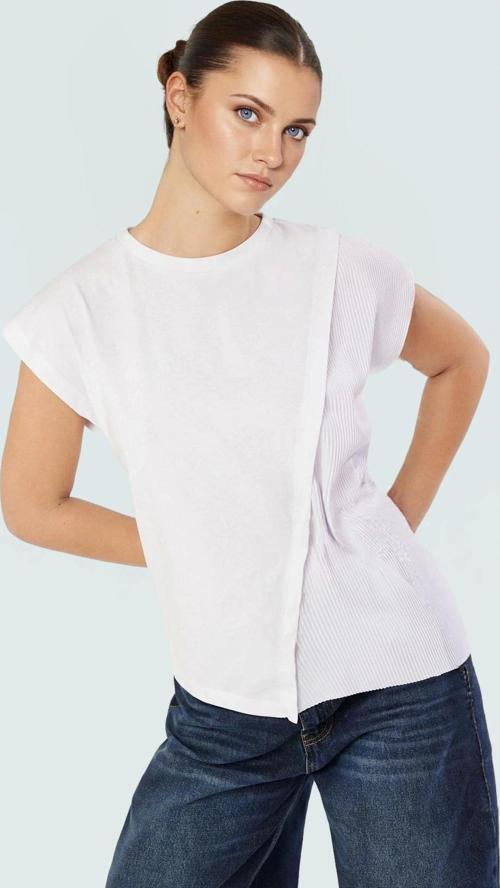 Asimetrik Bluz Kısa Kol Bisiklet Yaka Pamuklu Örme Kumaş Rahat Kalıp Ve Şık