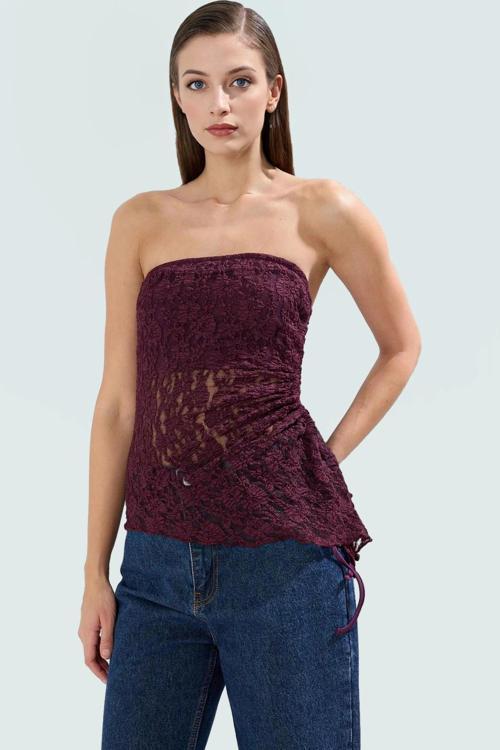 Yazlık Şık Dantel Bluz Straplez Fitted Polyester Kumaş Rahat Ve Trend Tasarım