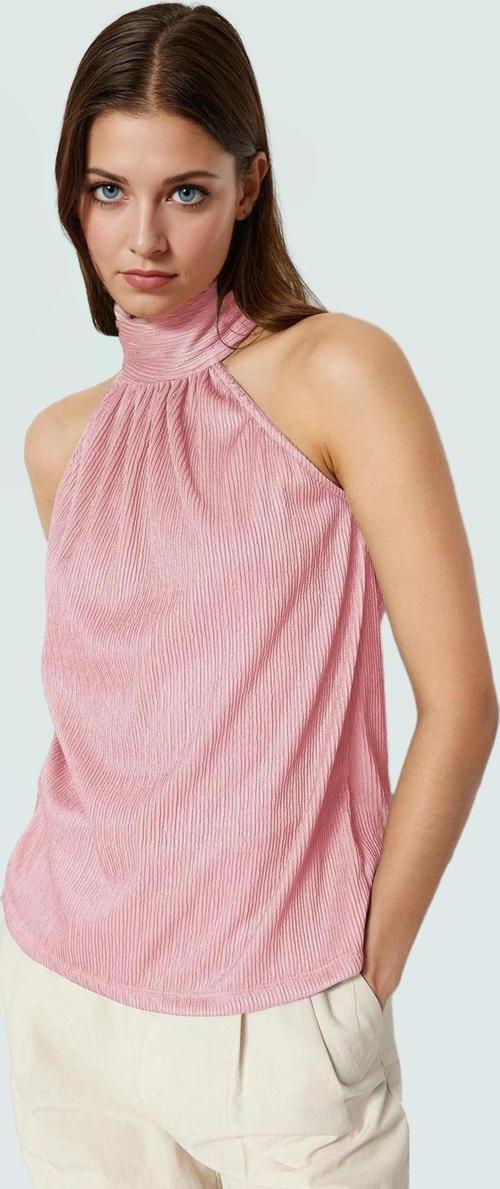 Kadın Yazlık Bluz Halter Yaka Pilise Dokuma Regular Kalıp Polyester Kumaş