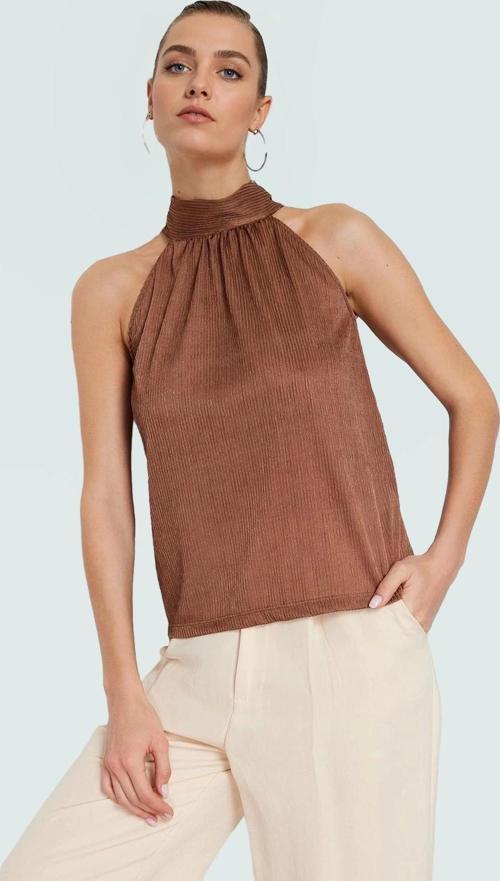 Kadın Yazlık Bluz Halter Yaka Pilise Dokuma Regular Kalıp Polyester Kumaş