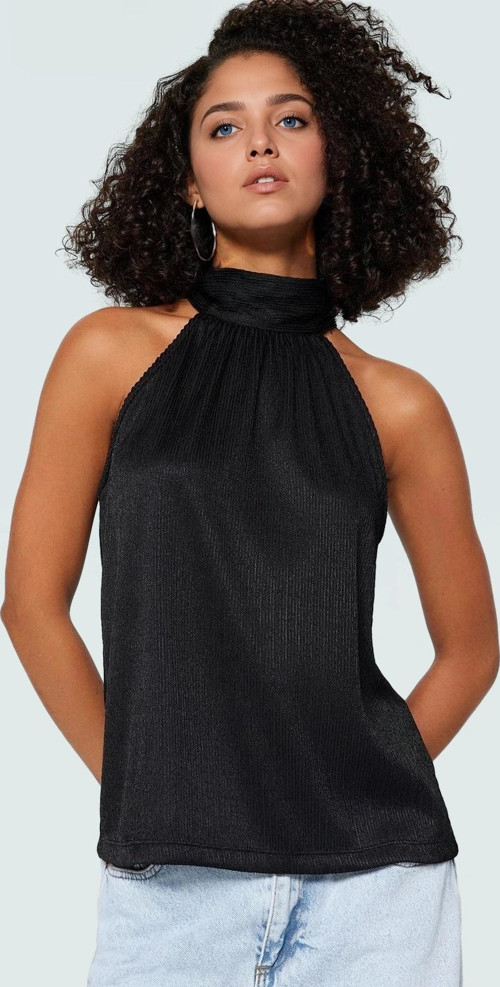 Kadın Yazlık Bluz Halter Yaka Pilise Dokuma Regular Kalıp Polyester Kumaş