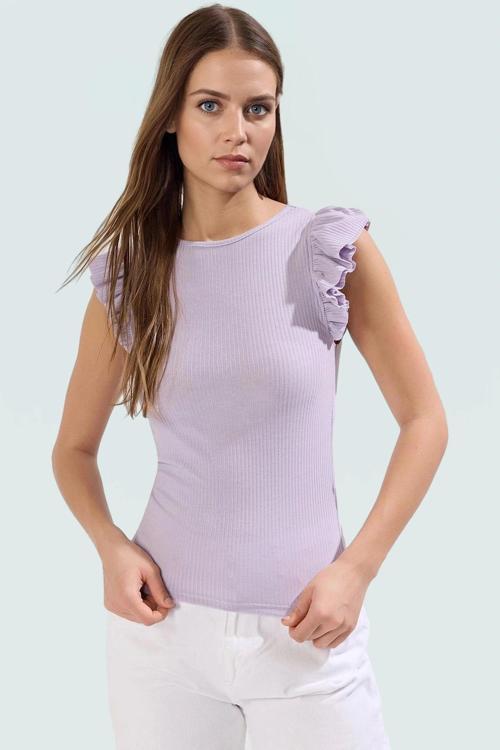 Kaşkorse Örme Bluz Kısa Kollu Renk Fitted Kalıp Günlük Rahat Kullanım Zarifane Tasarım
