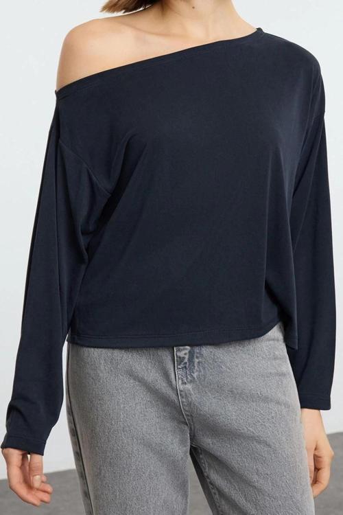 Stil Kadın %100 Modal Kumaş Rahat Kesim Bluz Regular Örme Relaxed Kalıp Tek Kol