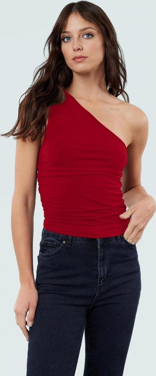 Fitted Tek Omuz Bluz Esnek Örme Crop Boy Modern Stil Premium Kalite Seçkin Malzeme