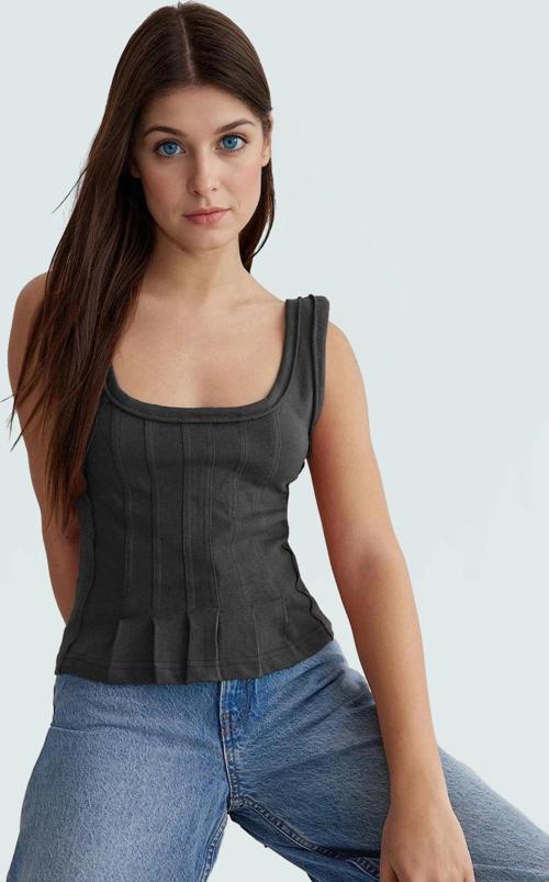 Fitted Havuz Yaka Crop Bluz 100 Pamuk Kaşkorse Örme Günlük Stil Dayanıklı Malzeme Premium Kalite