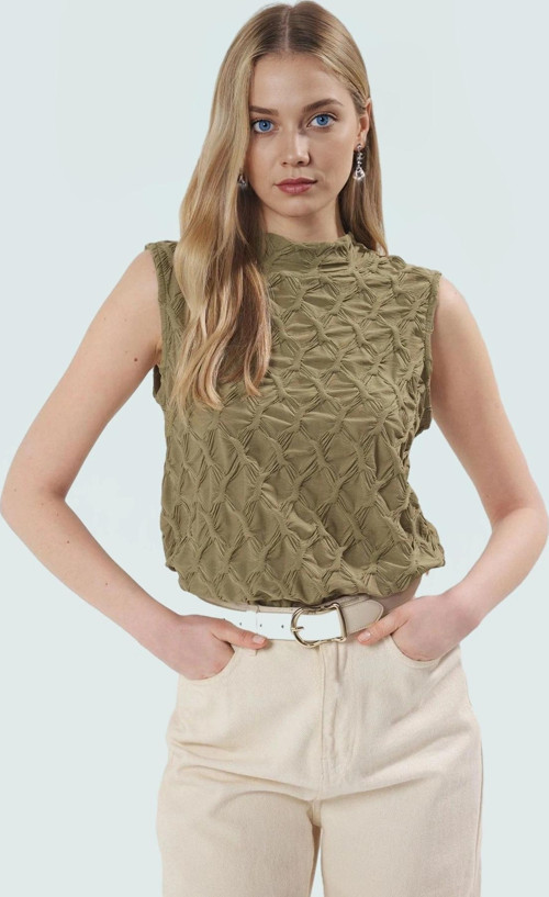 Rahat Kolsuz Bluz Yazlık Gofre Dokuma Polyester Elastan Ve Şık Mükemmel Uyum