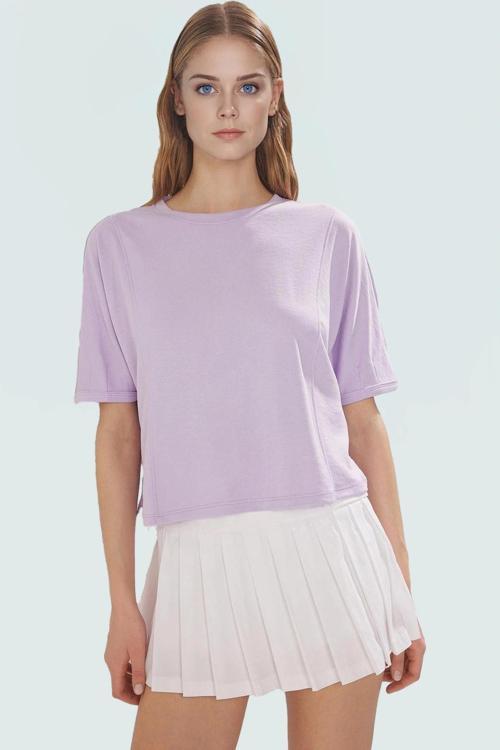Yazlık Rahat Crop Bluz Scuba Kumaş Bisiklet Yaka Regular Kalıp Kullanım Premium Kalite