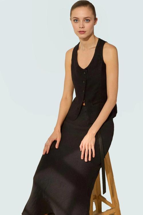 Keten Fitted Bluz Degaje Yaka Crop Boy Yazlık Profesyonel Görünüm Premium Kalite