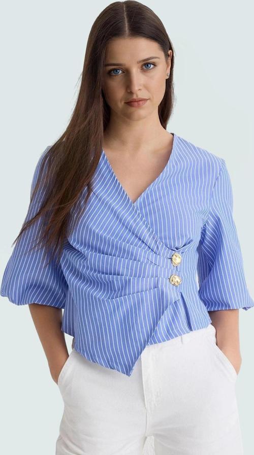 Yazlık Kısa Kol Çizgili Terrycotton Bluz V Yaka Casual Modern Stil Yüksek Kalite Uzun Ömürlü