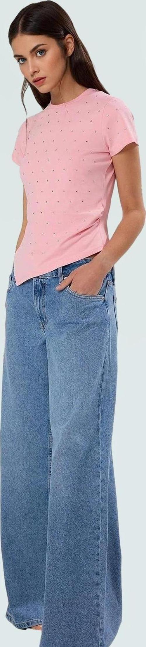 Asimetrik Taşlı T shirt Pamuklu Fitted Yazlık Dayanıklı Malzeme Modern Stil Özenle Seçilmiş