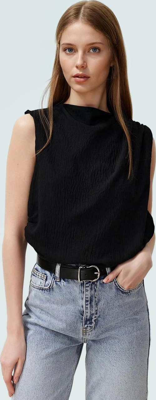 Rahat Aerobin Kumaştan Bisiklet Yaka Kolsuz Bluz Günlük Kombinler İçin Mükemmel Uyum