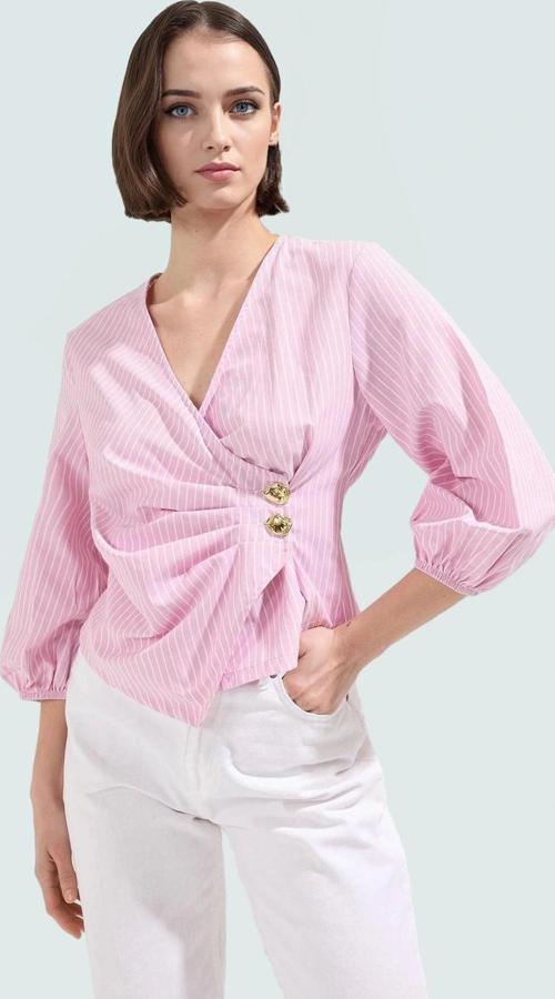 Yazlık Kısa Kol Çizgili Terrycotton Bluz V Yaka Casual Modern Stil Yüksek Kalite Uzun Ömürlü