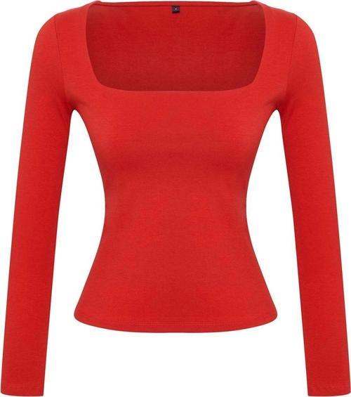 Moda Kare Yaka Örme Slim Düz Desen Casual Günlük Regular Uzun Kol Bluz