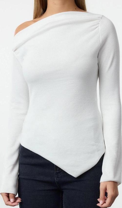 Moda Kayık Yaka Örme Slim Düz Desen Casual Günlük Uzun Uzun Kol Bluz