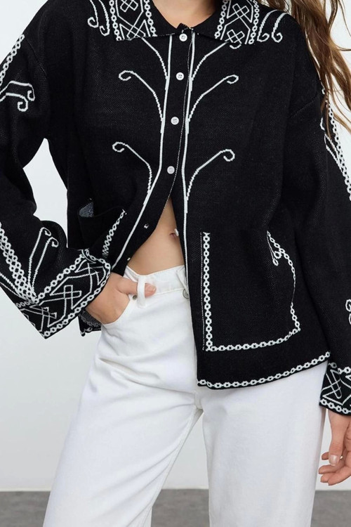 Kadın Modern Tarz Regular Polo Yaka Regular Triko Hırka
