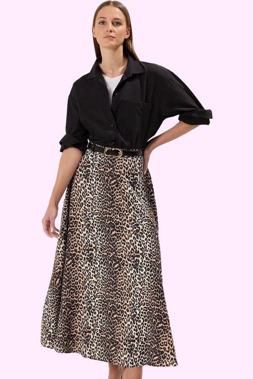 Kadın Maxi Boy Leopar Desenli Dokuma Etek Queen Crep Kumaş Günlük Şık Yaz Aylarının Vazgeçilmezi
