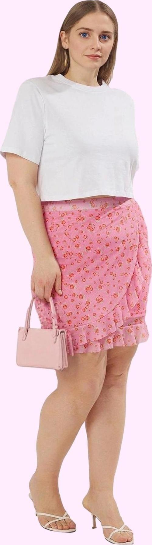 Büyük Beden Kadın Çiçekli Mini Etek Mesh Kumaş Günlük Stil Hafta Sonu Yaz Aylarının Vazgeçilmezi