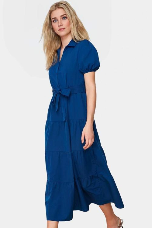 Rahat ve Şık Terrycotton Maxi Elbise Skater Kalıp Gömlek Yaka Günlük Kullanım İçin Modern Stil