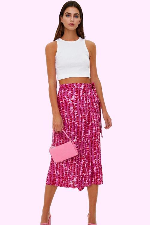 Kadın Çiçek Desenli Dokuma Midi Etek Sarong Stil Viskoz Nefes Alan Yazlık Günlük Kombinler