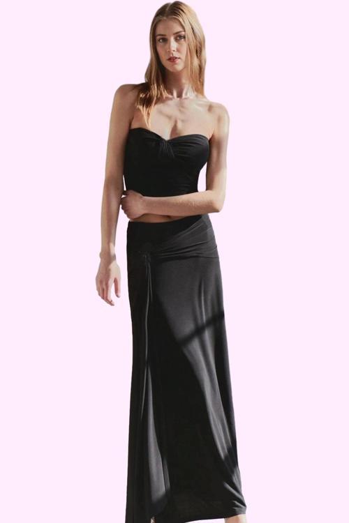 Kadın Örme Maxi Etek Renk Sandy Dokuma Aksesuar Detaylı Bodycone Yaz Aylarının Vazgeçilmezi