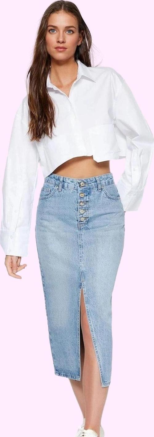 Kadın Denim Midi Etek A line Kalıp Pamuk Günlük Ve İş Hayatı İçin Yaz Aylarının Vazgeçilmezi