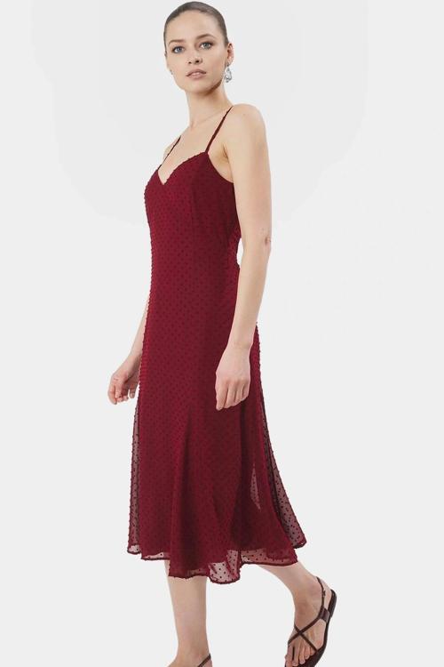 Kolsuz A Kesim Midi Elbise Şifon Dokuma  Polyester Rahat Ve Şık Mükemmel Uyum