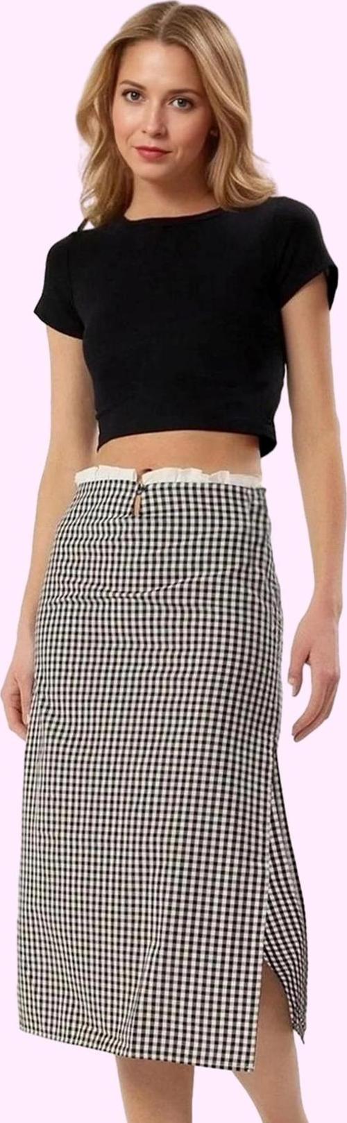 Kadın Ekoseli A line Midi Etek Belden Düğmeli Fırfırlı Yazlık Tasarım Yaz Aylarının Vazgeçilmezi